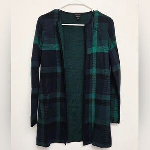 Talbots Women's Checkered 100% Merino Wool Sz XS Cardigan Dark Green and Navy